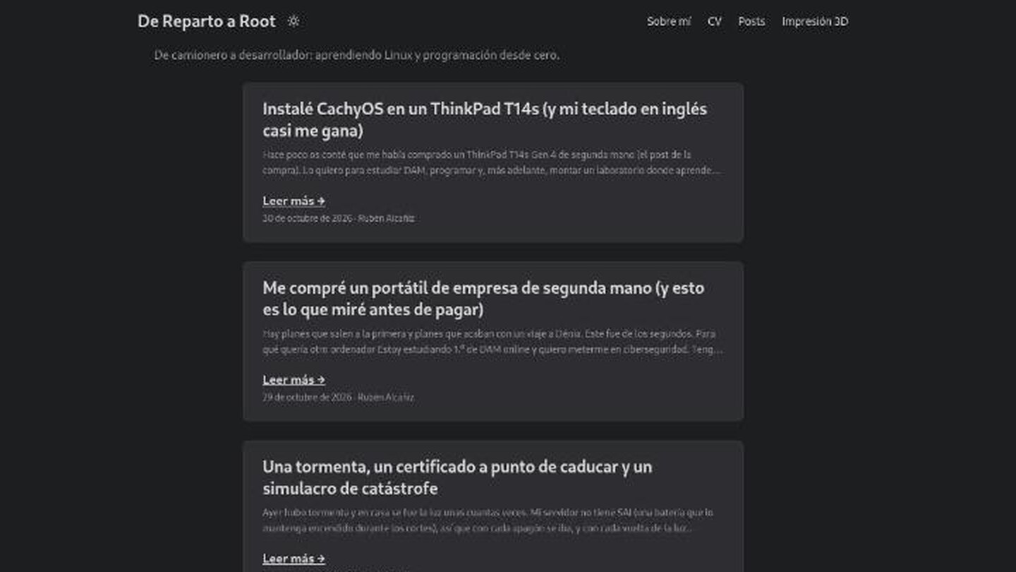 Portada del blog antes del rediseño: tema casi de serie, fondo plano y tarjetas sin decoración
